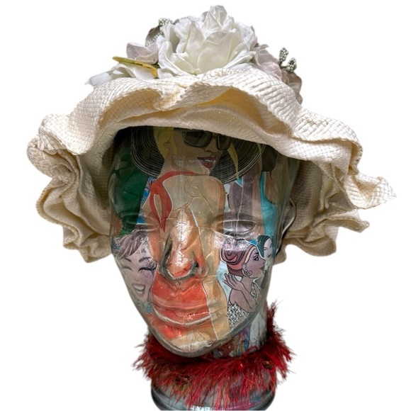 Elegant Vintage Cream Straw Hat with Floral Accent, One Size - Picture 4 of 7